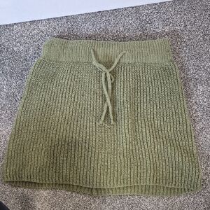 Cider Olive Drawstring Ribbed Knit Mini Skirt